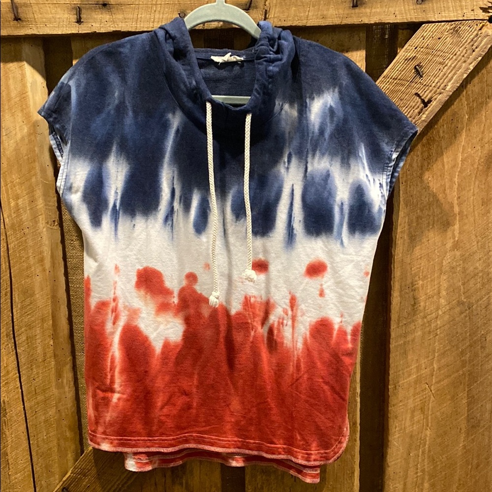 Red, White, and Blue Tie-Dye Sleeveless Hoodie